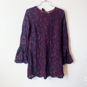 Wayf Navy Wine Merrick Lace Scallop Dress sz XS